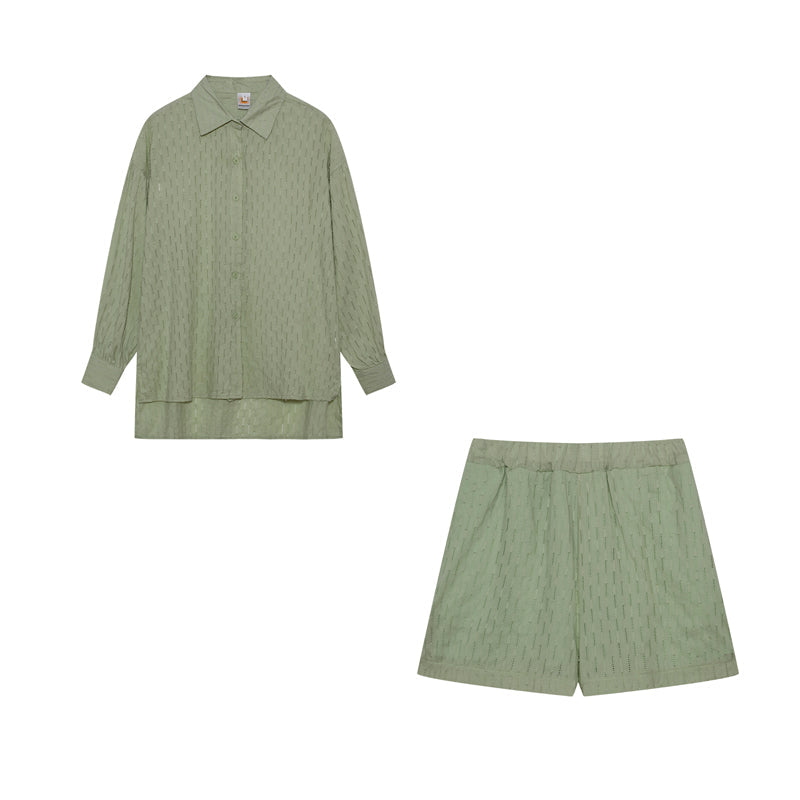Damen Zweiteiler Oversize Baumwollmix Bluse und Shorts