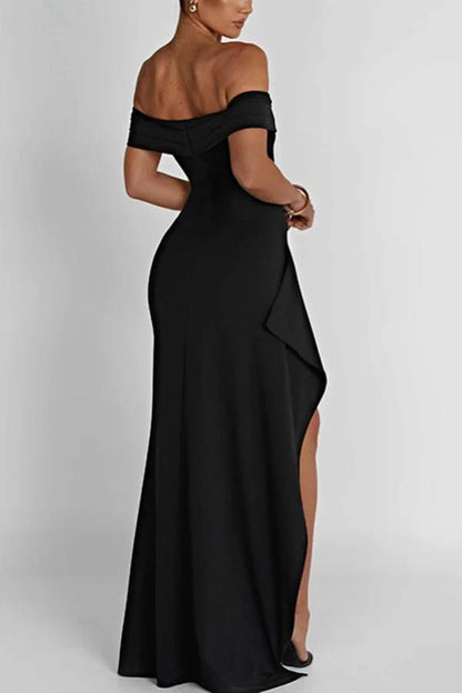 Damen Off Shoulder Maxi Kleid Hochgeschlitzt