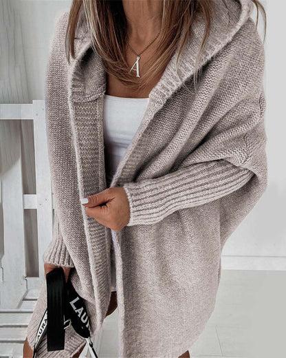 Norvielle Damen Strickjacke Fledermauskapuze Einfarbig