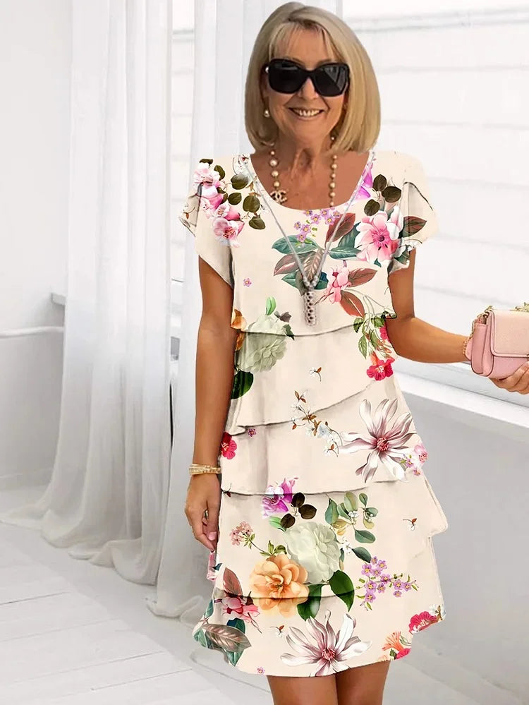 Norvielle Damen Blumenrüschenkleid Mehrschichtig