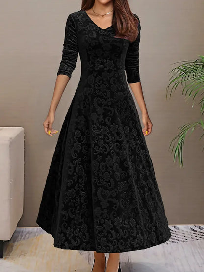 Norvielle Damen Maxikleid Breiter Saum Falten