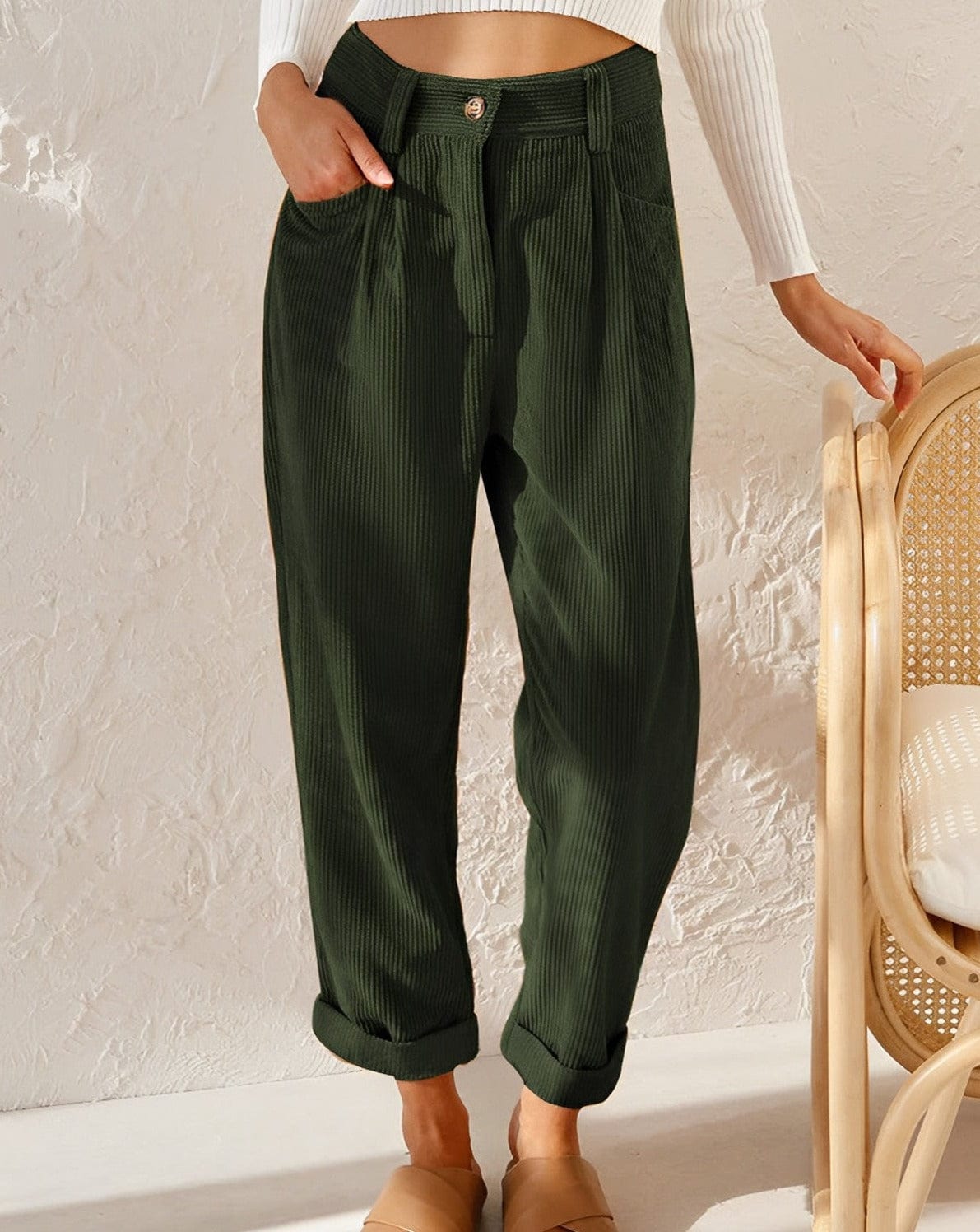 Norvielle Damen Cordhosen Hochbund Elegant