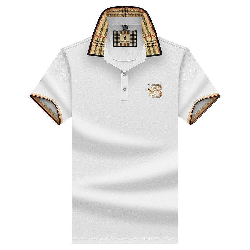 Herren Polo-Shirt Kurzarm Karomuster Lässig Weiß