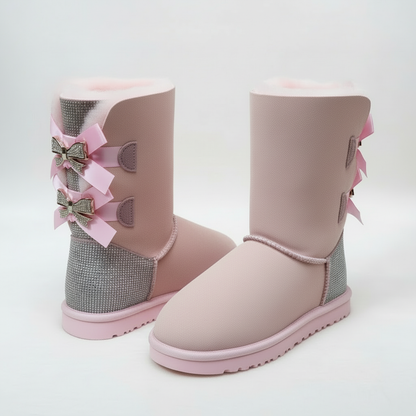 Damen Winterstiefel Wildleder Glitzer Schleifen