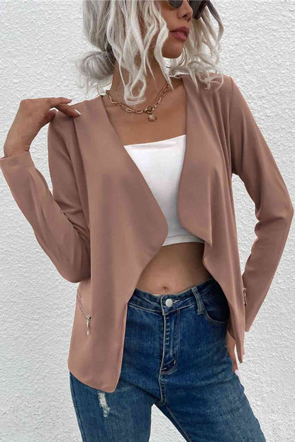 Norvielle Damen Cardigan Offen Reißverschluss Taschen Beige