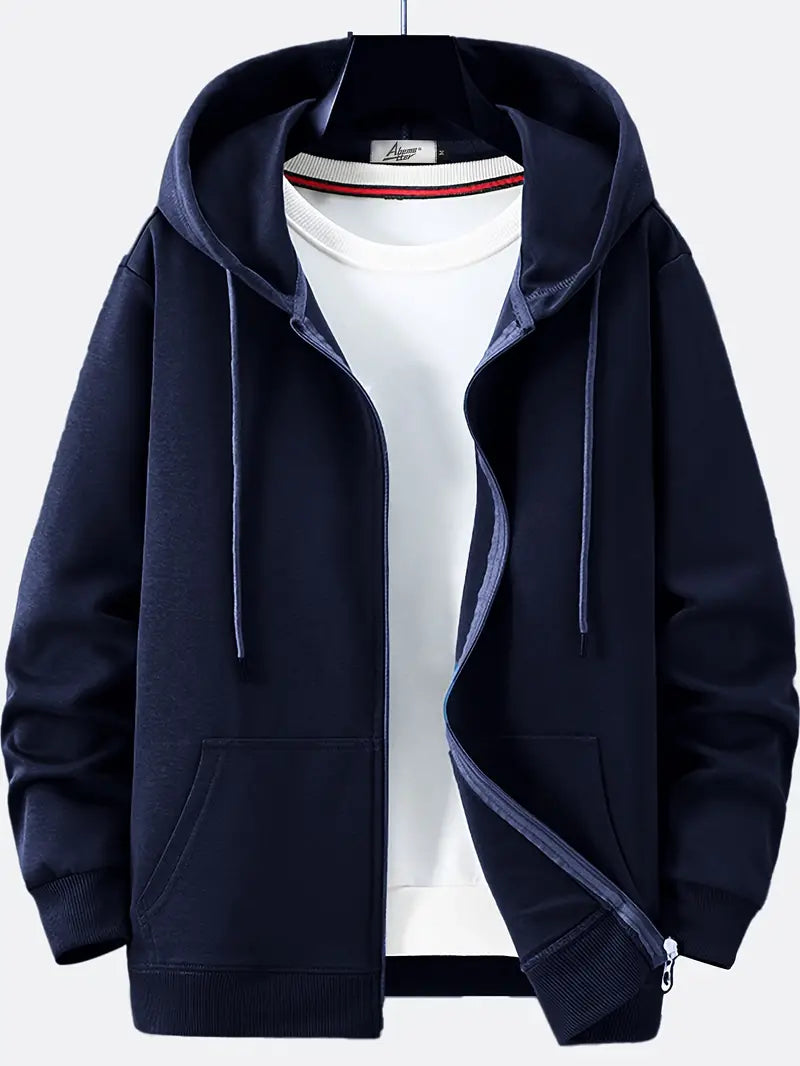Herren Hoodie Full Zip mit Kordelzug und Kapuze Grau