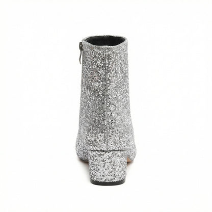 Norvielle Damen Glitzer-Ankle-Boots mit Blockabsatz