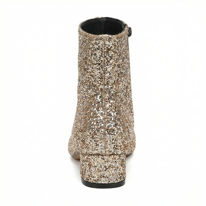 Norvielle Damen Glitzer-Ankle-Boots mit Blockabsatz - Norvielle