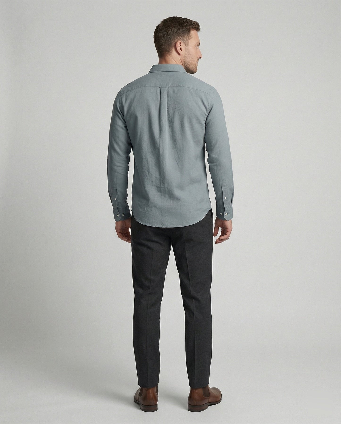 Herren Langarmhemd Leinenmix Beige