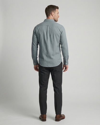 Herren Langarmhemd Leinenmix Beige