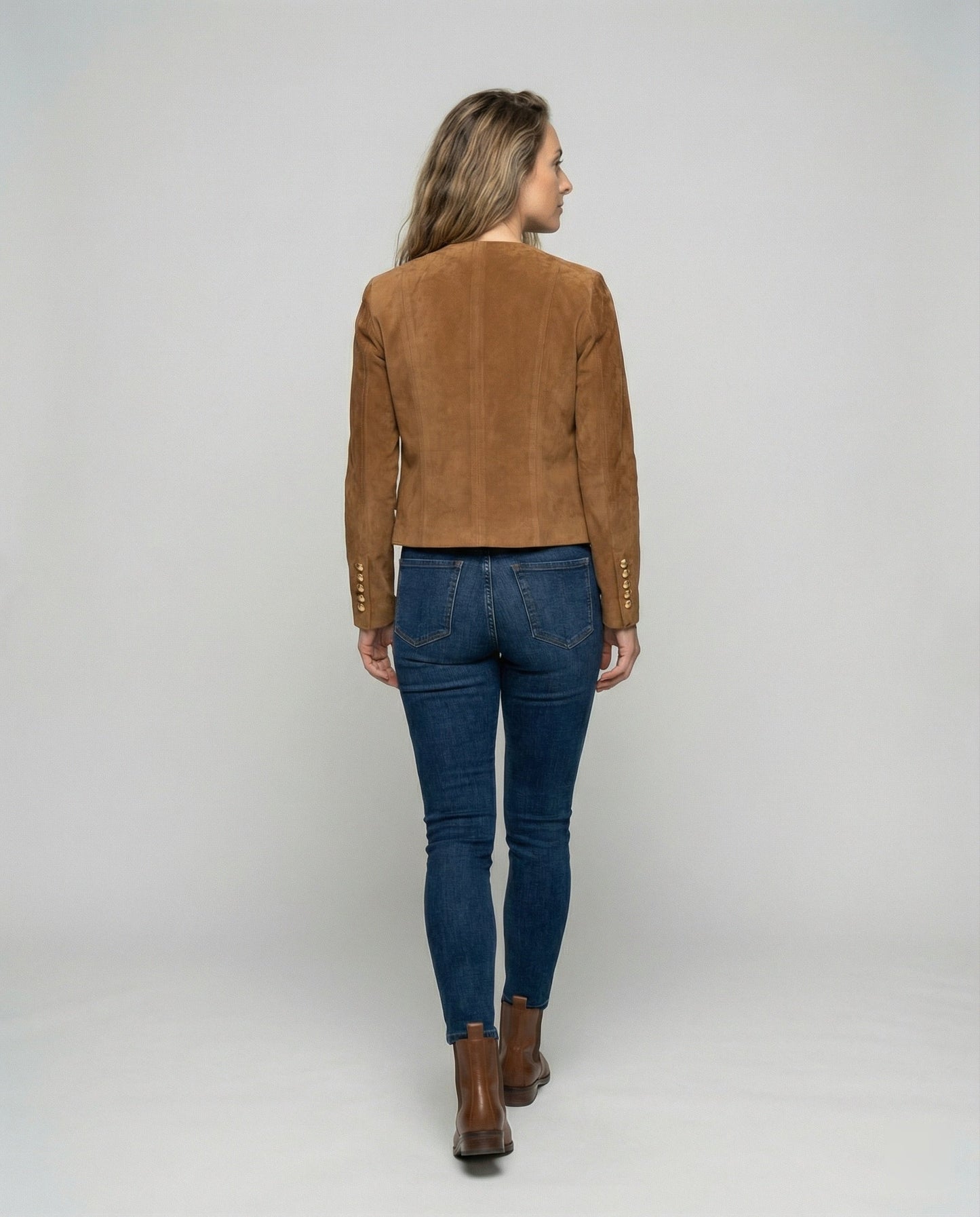 Damen Wildlederjacke Goldknöpfe