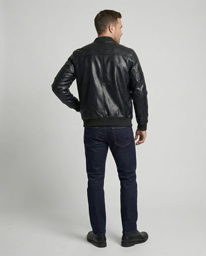 Herren Bomberjacke Kunstleder Pilotenstil