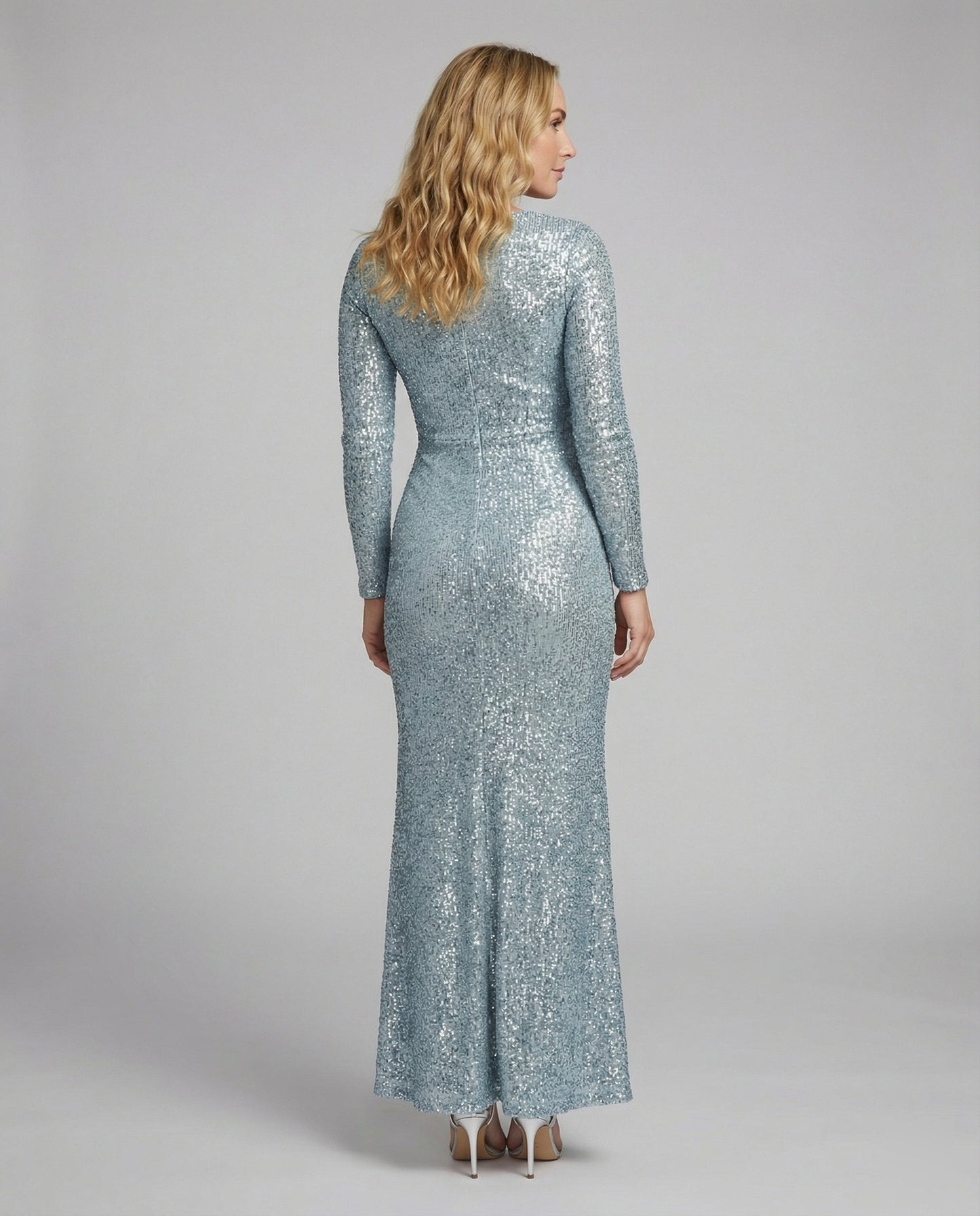 Norvielle Damen Abendkleid Pailletten Langärmlig Maxikleid