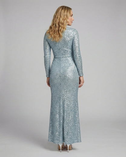 Norvielle Damen Abendkleid Pailletten Langärmlig Maxikleid