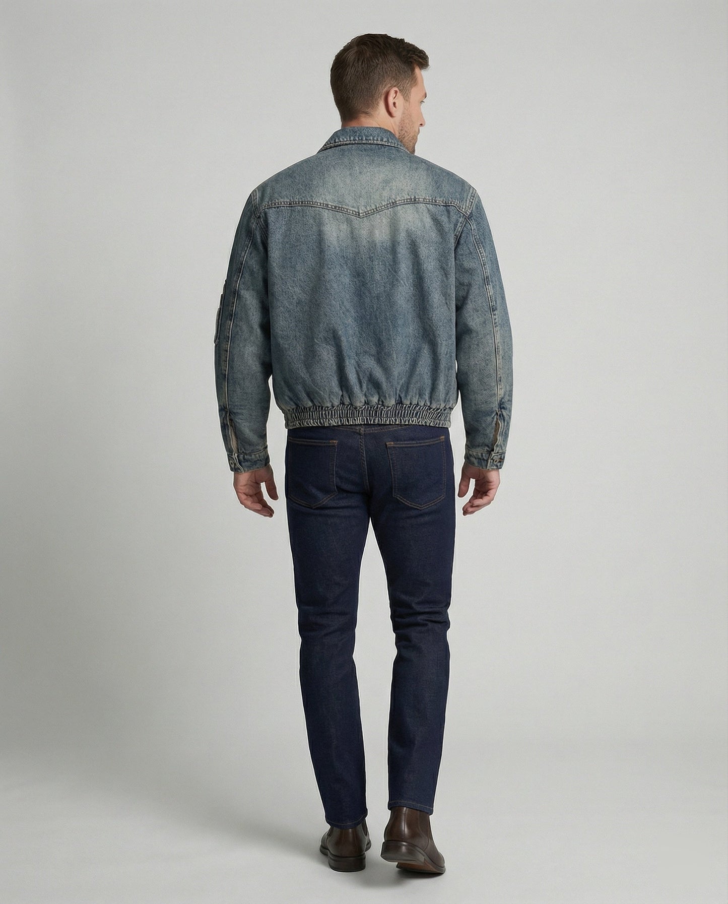 Herren Jeansjacke Bomber Teddyfutter