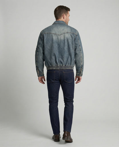 Herren Jeansjacke Bomber Teddyfutter