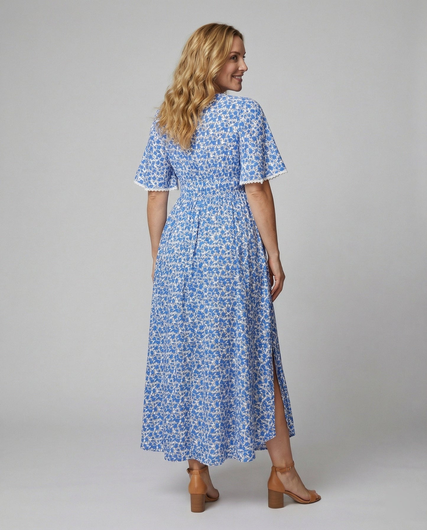 Damen Maxikleid Floralmuster Baumwolle