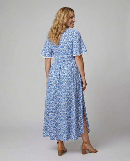 Damen Maxikleid Floralmuster Baumwolle