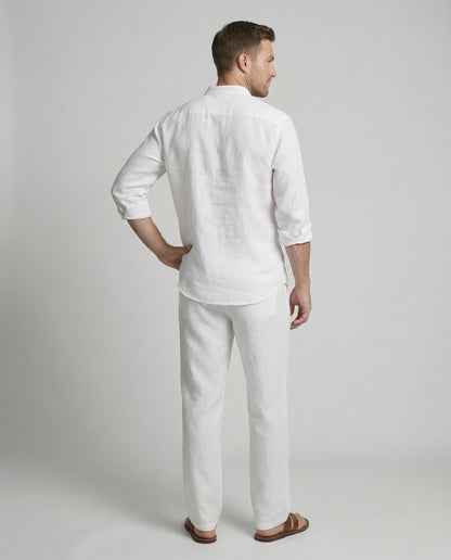 Elegantes Damen Leinenhemd Mit Kragen Weiß