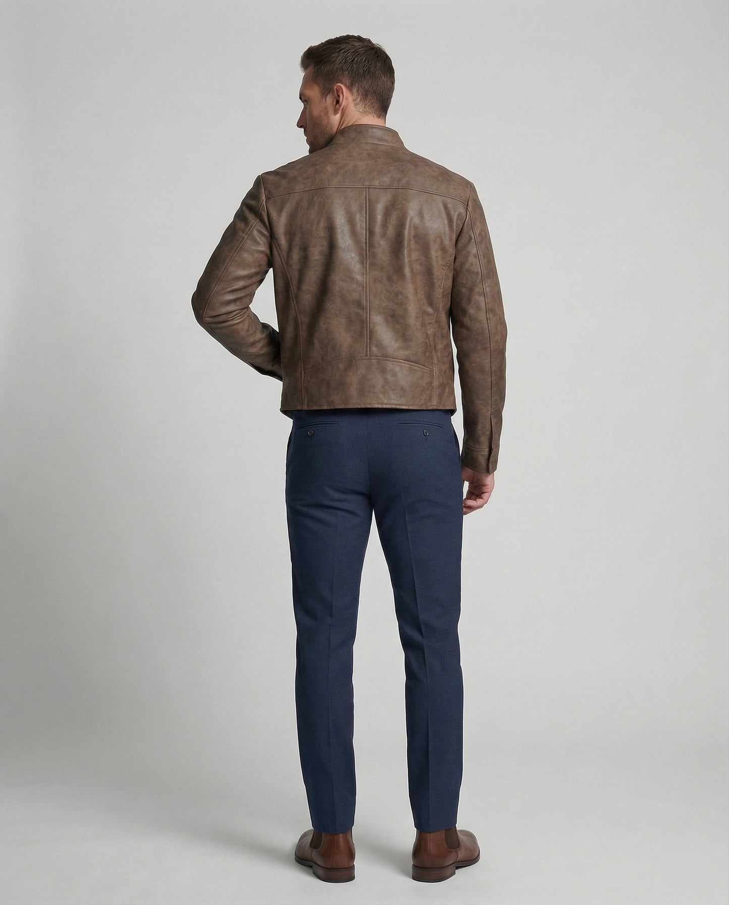 Herren Lederjacke Kurz Lederoptik Schwarz - Norvielle