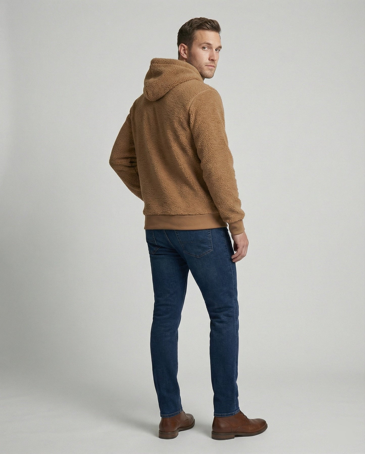 Herren Teddy Pullover Kuscheliger Baumwolle Beige