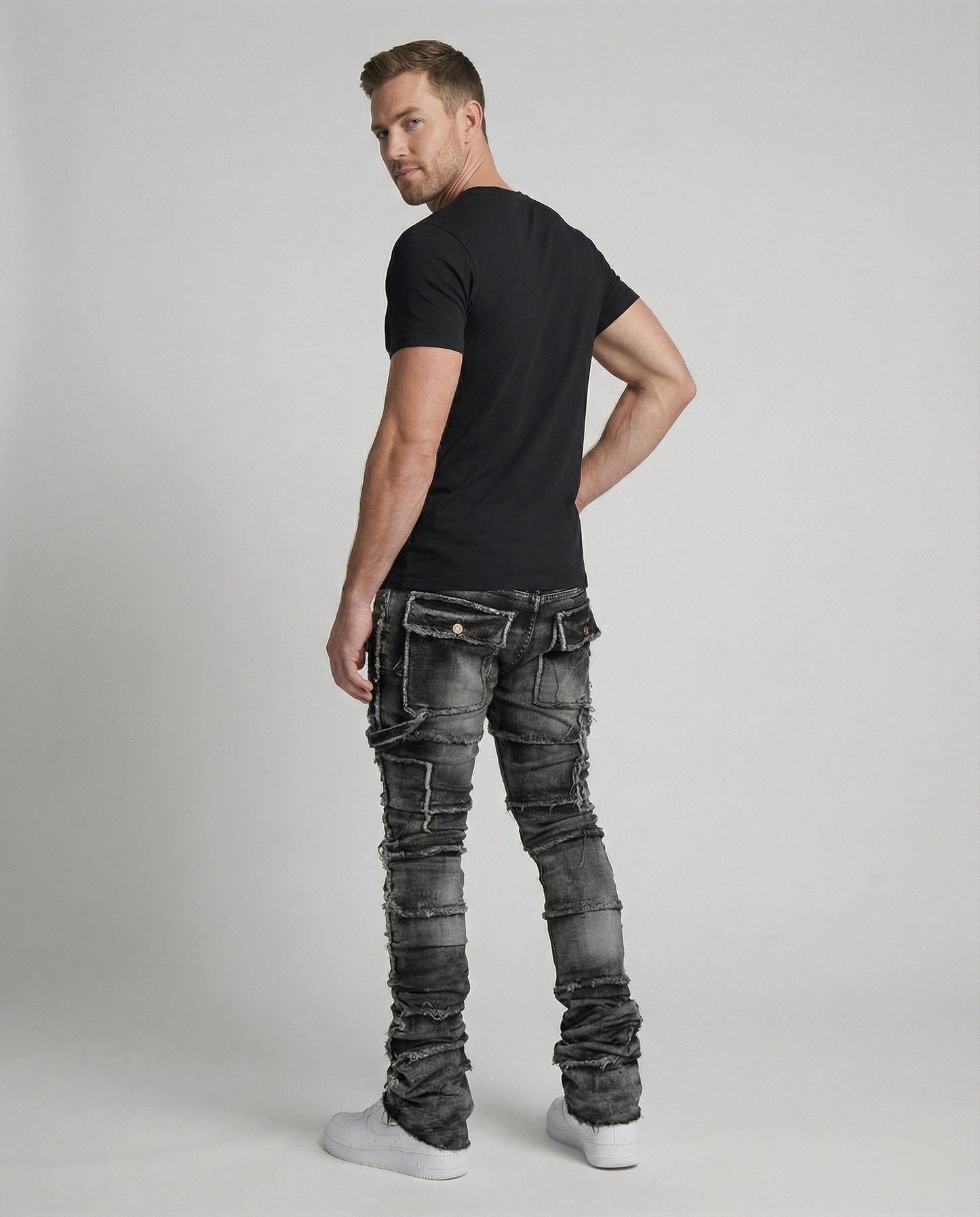 Herren Slimfit Jeans Cargotaschen