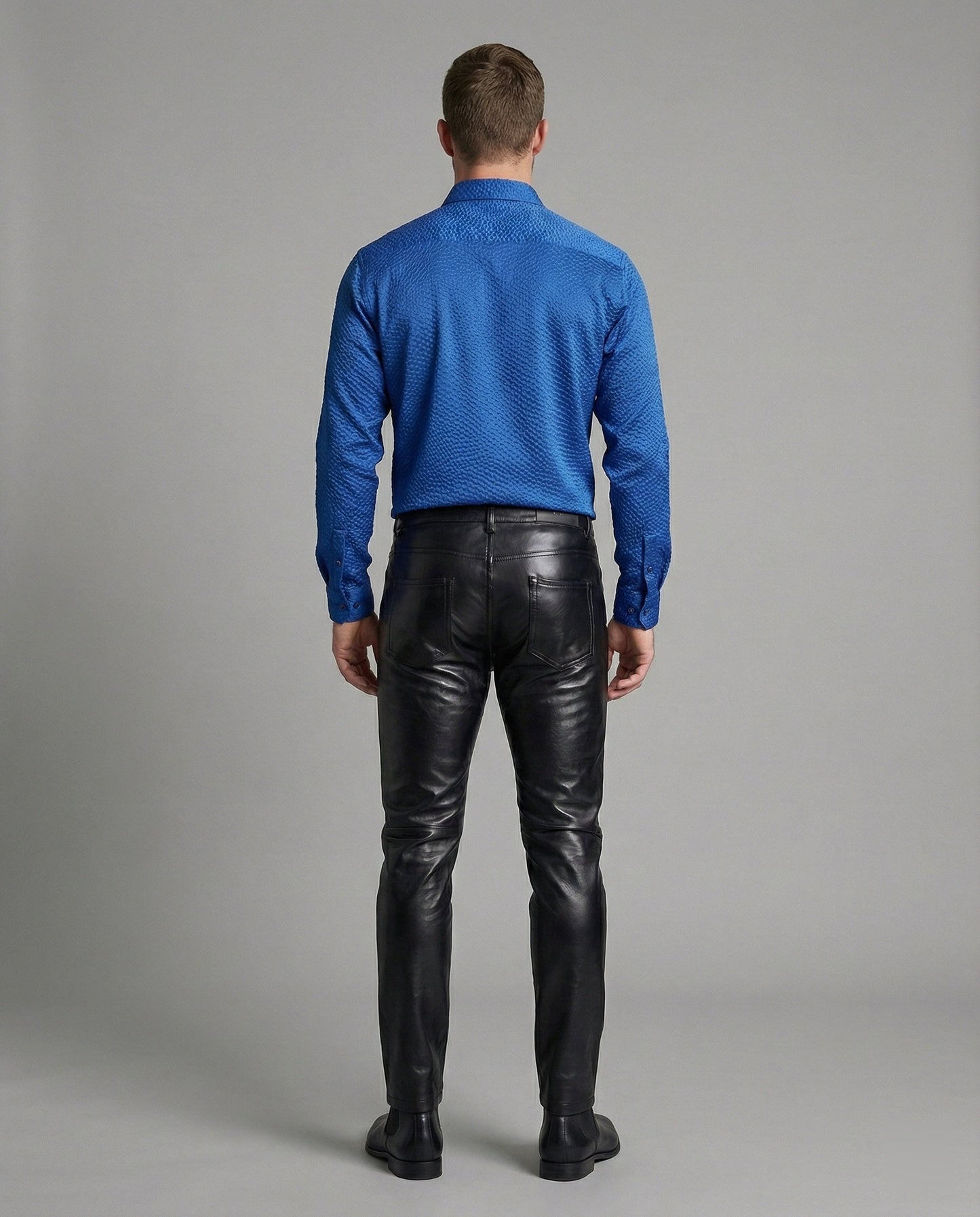 Herren Slim-Fit-Hose Kunstleder Steppdetails