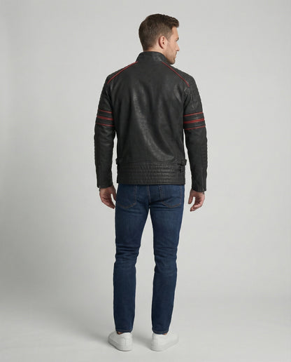 Herren Lederjacke Biker-Style mit Steppung