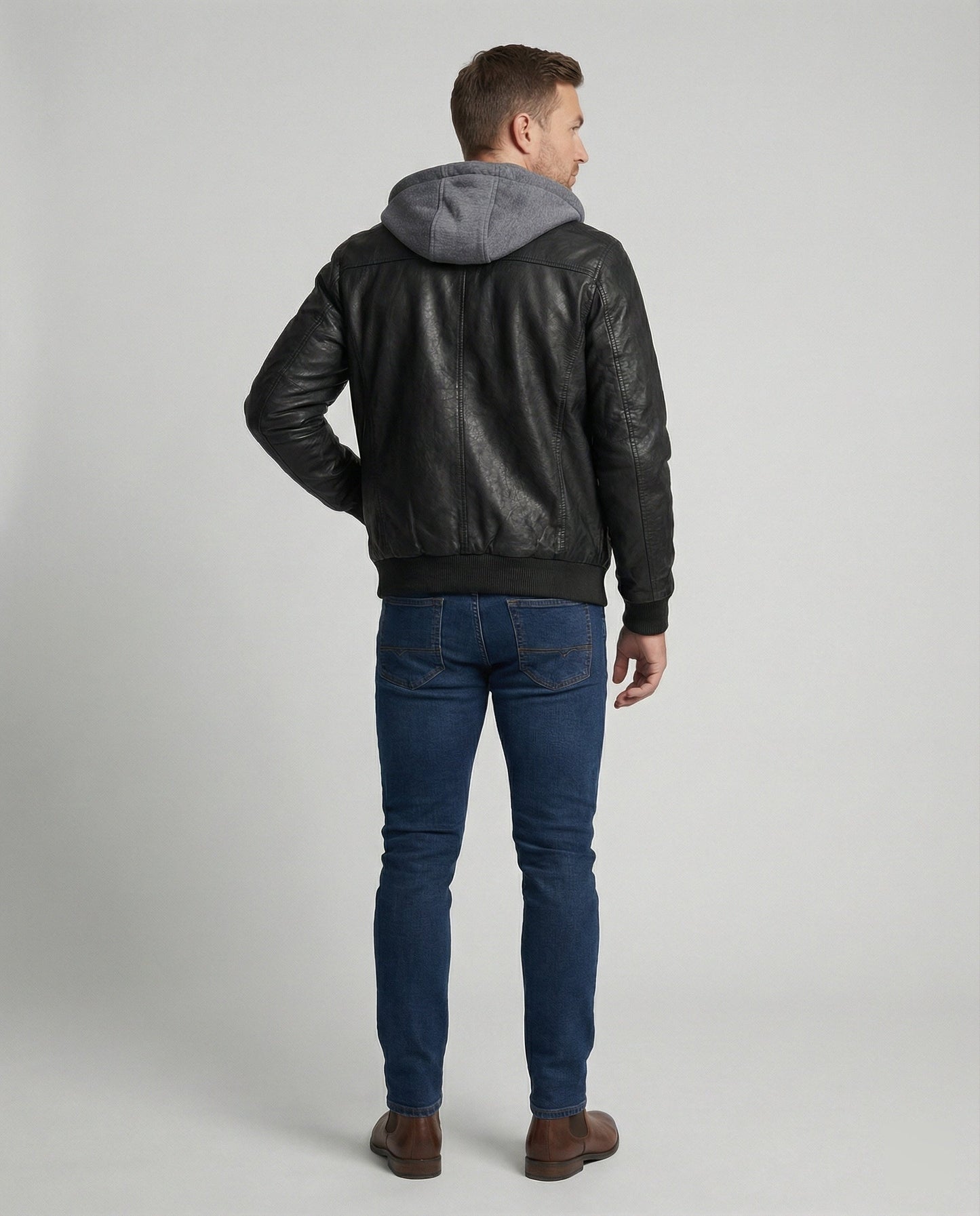 Herren Lederjacke Mit Kapuze
