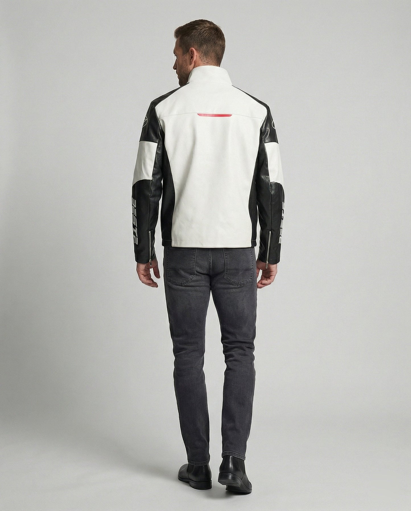 Herren Lederjacke Kunstleder Rennradjacke
