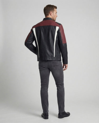 Herren Lederjacke Stehkragen Panelleder