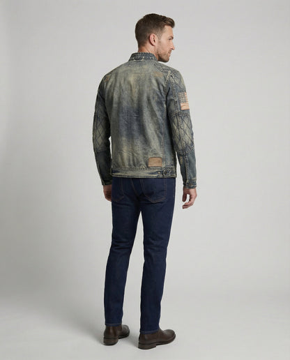 Herren Bikerjacke Stehkragen Jeans
