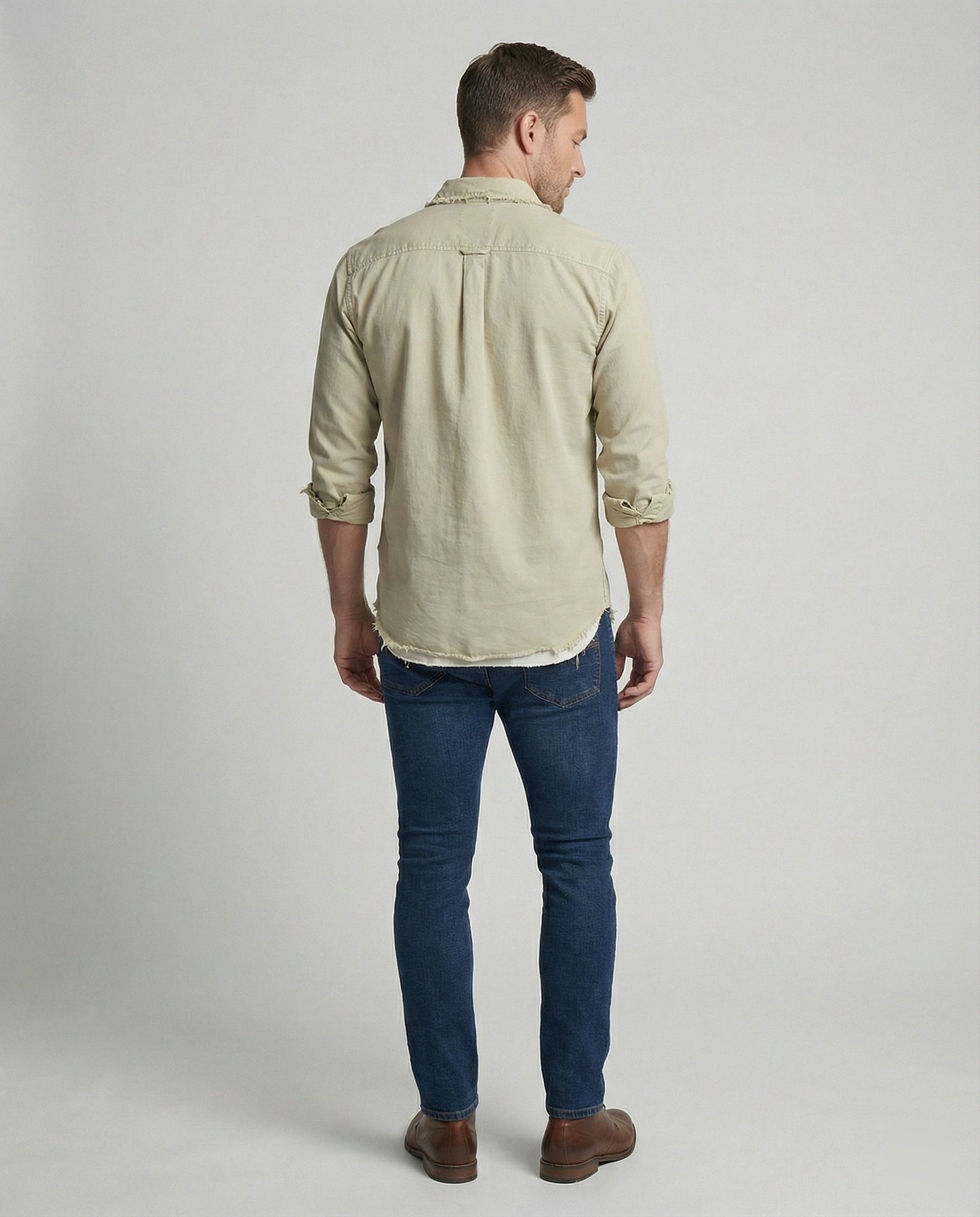 Herren Button-Down-Hemd Lässig Asymmetrischer Saum