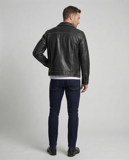 Herren Overshirt Lederjacke Optik