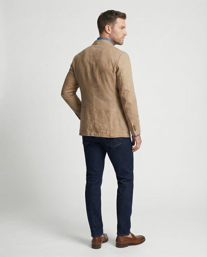 Herren Leinenblazer Doppelreiher Beige