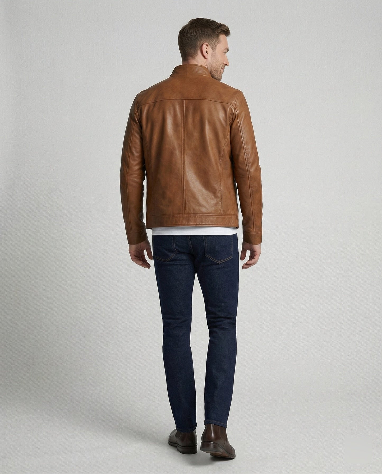 Herren Kunstlederjacke Stehkragen Modern