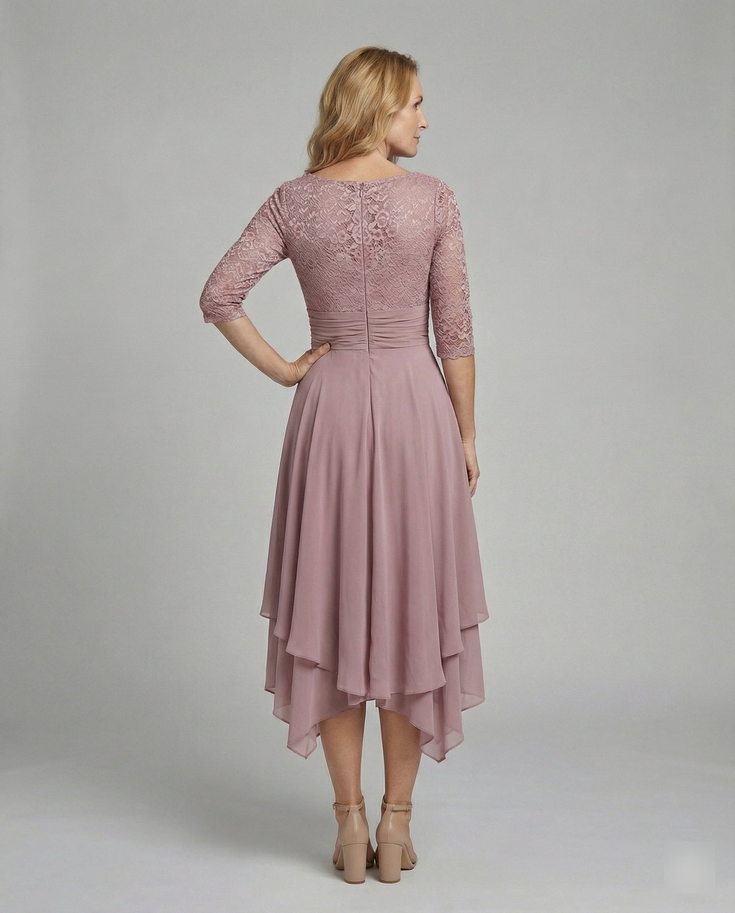 Damen Abendkleid Midi 3/4-Ärmel