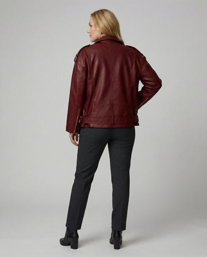 Damen Lederjacke Bikerstil Reißverschluss