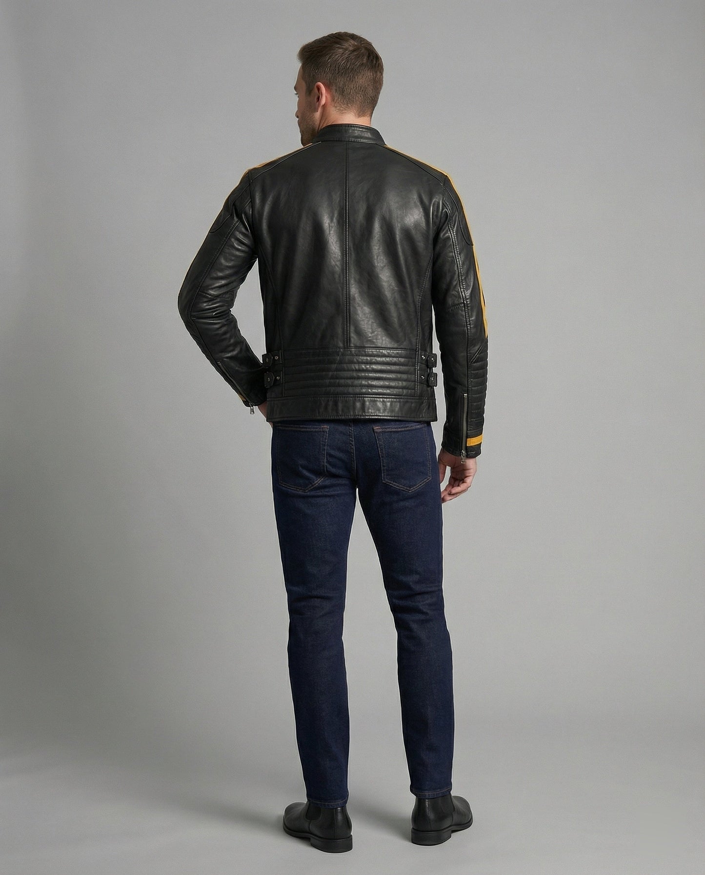 Herren Lederjacke Stehkragen Motorrad