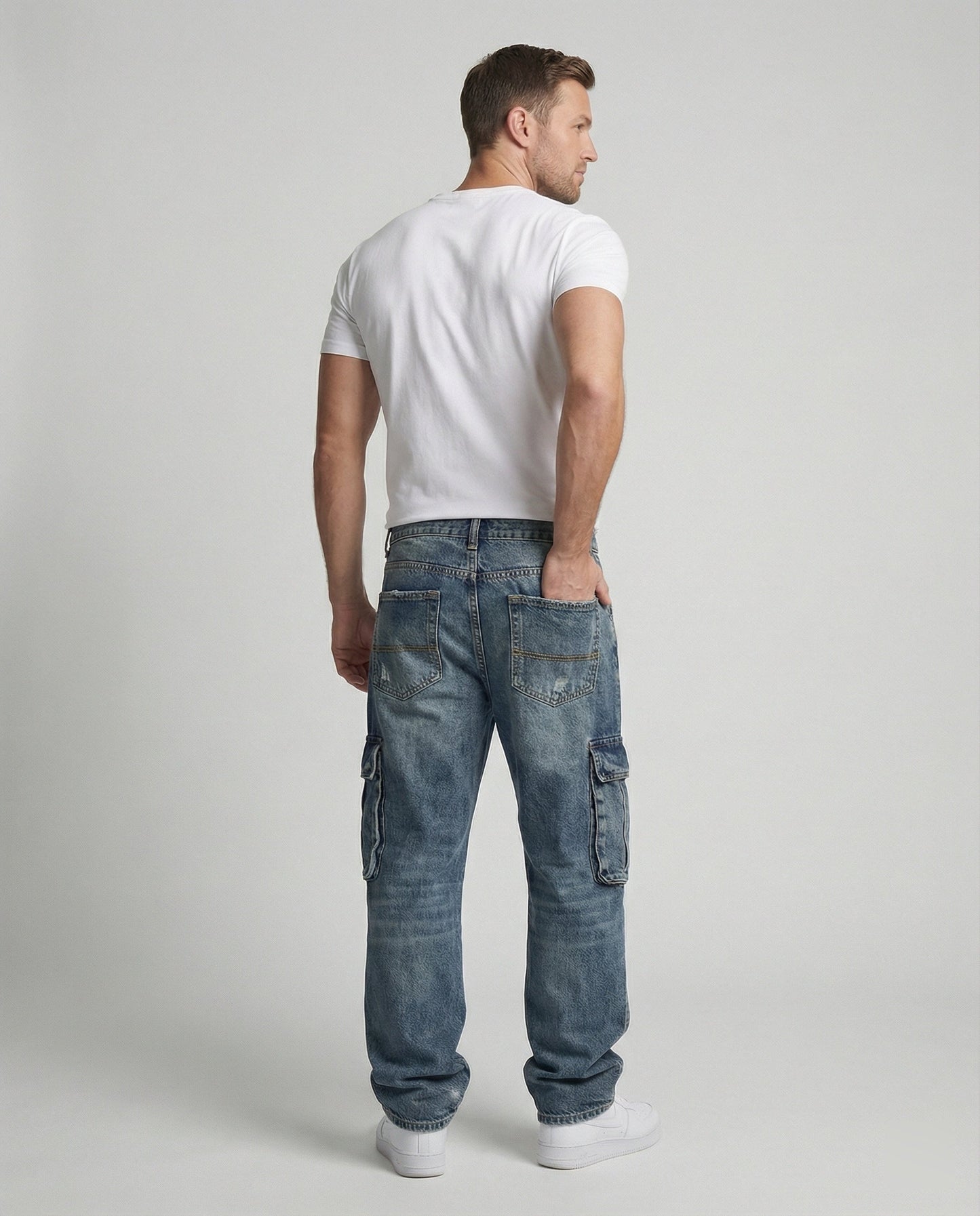 Herren Cargo Jeans Weit Bein Mit Taschen