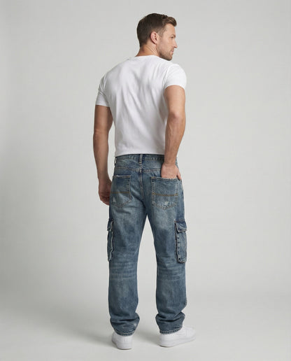 Herren Cargo Jeans Weit Bein Mit Taschen