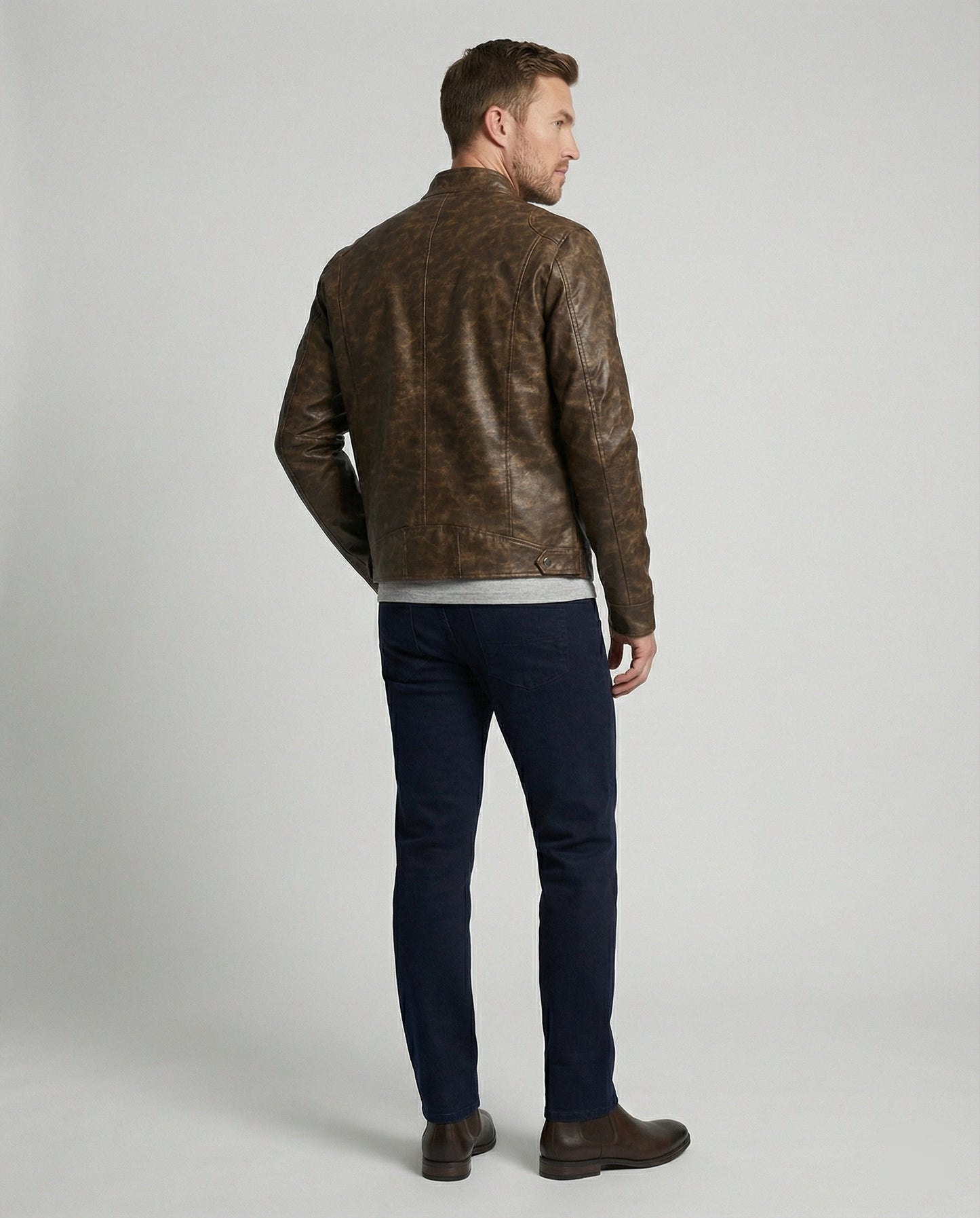 Herren Lederjacke Asymmetrisch Vintage Stil