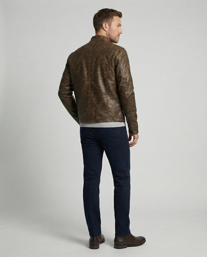 Herren Lederjacke Asymmetrisch Vintage Stil