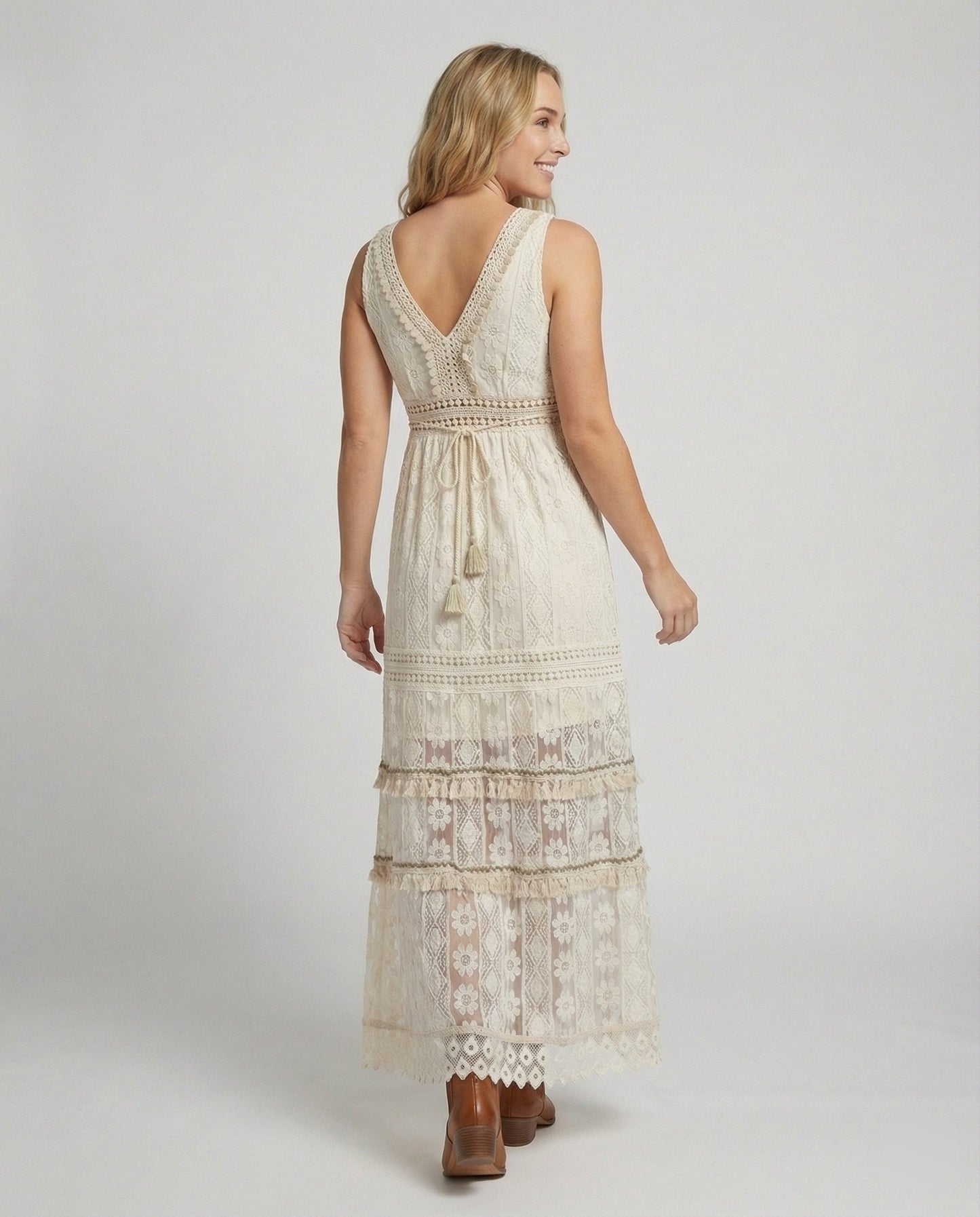Norvielle Damen Boho Spitzenkleid Sommer