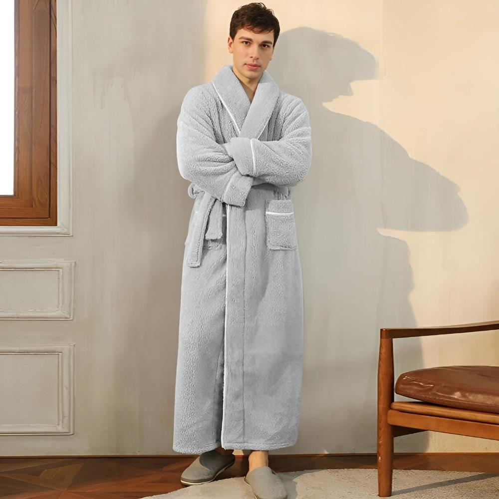 Fleece Bademantel für Herren Damen weich grau