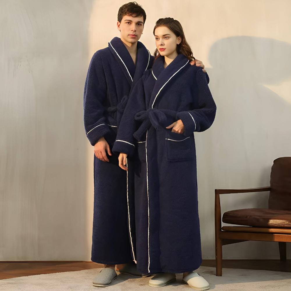 Fleece Bademantel für Herren Damen weich grau