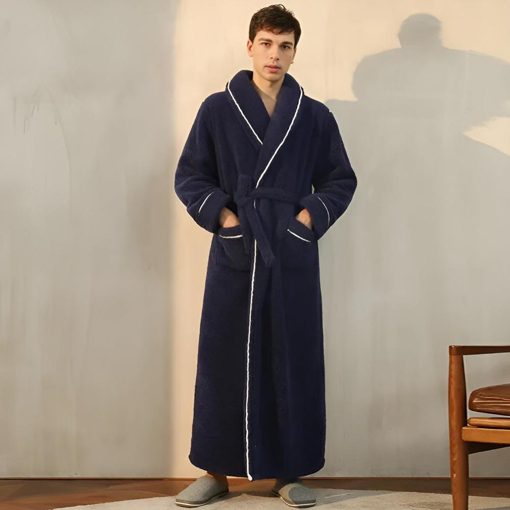 Fleece Bademantel für Herren Damen weich grau