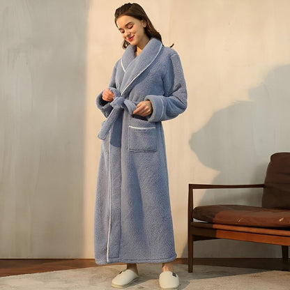 Fleece Bademantel für Herren Damen weich grau