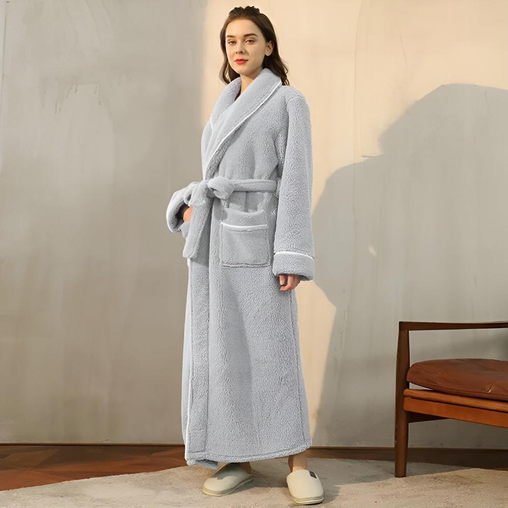 Fleece Bademantel für Herren Damen weich grau
