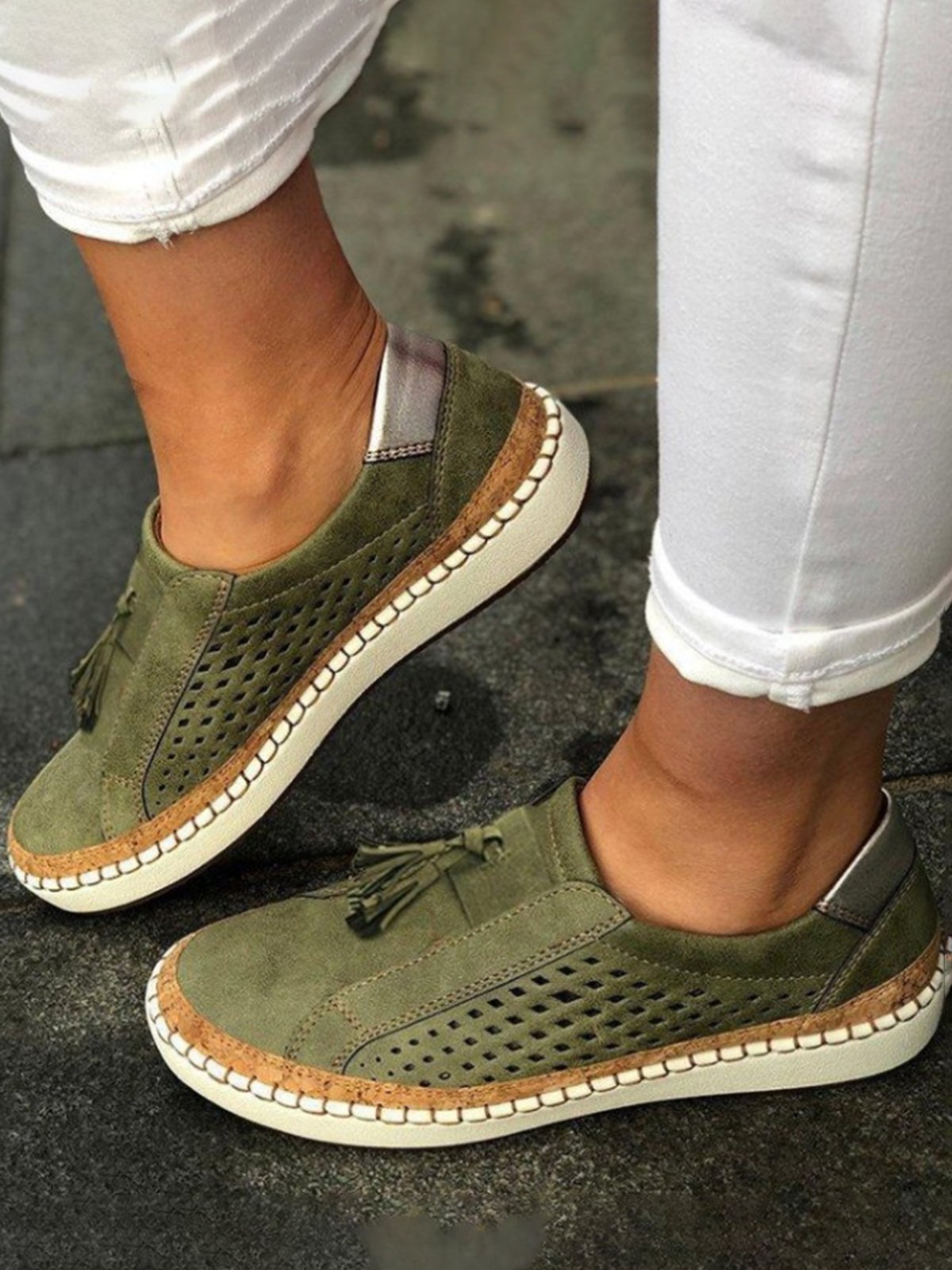 Damen Sneaker Atmungsaktiv Runde Spitze Flacher Absatz - Norvielle